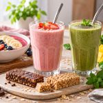 Frullati alla frutta con barrette e smoothie bowl
